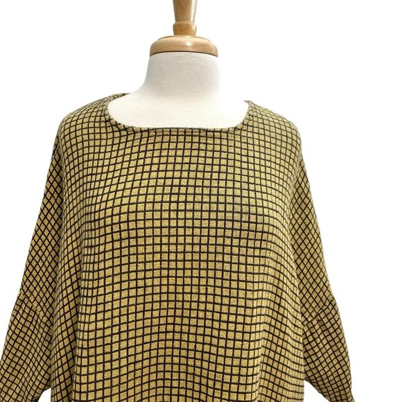 CUT LOOSE Linen Blend Boxy Check Pattern Slouchy Top Pockets Gold Black One Size - Picture 2 of 9